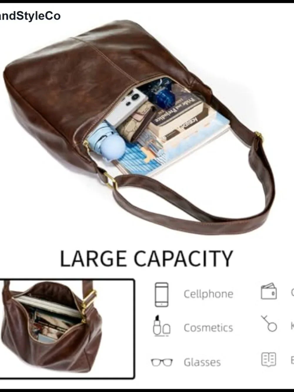 Slouchy Shoulder Bag for Women Foldable Crossbody Hobo PU Leather